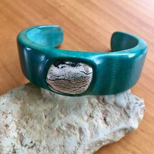 Dennis Bertucci Curly Maple Wood and White Howlite Stone Cuff Bracelet